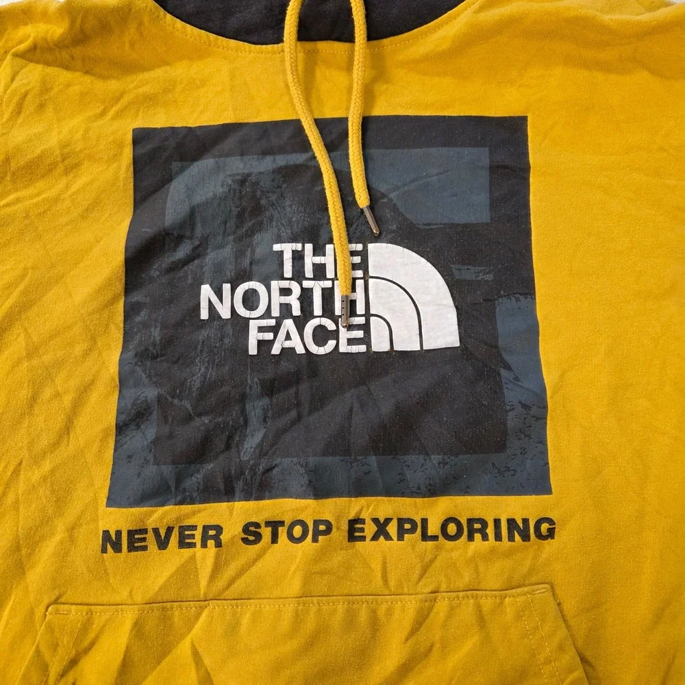 The North Face Mens Yellow Black Graphic Logo Pullover Hoodie Size M Outdoor
